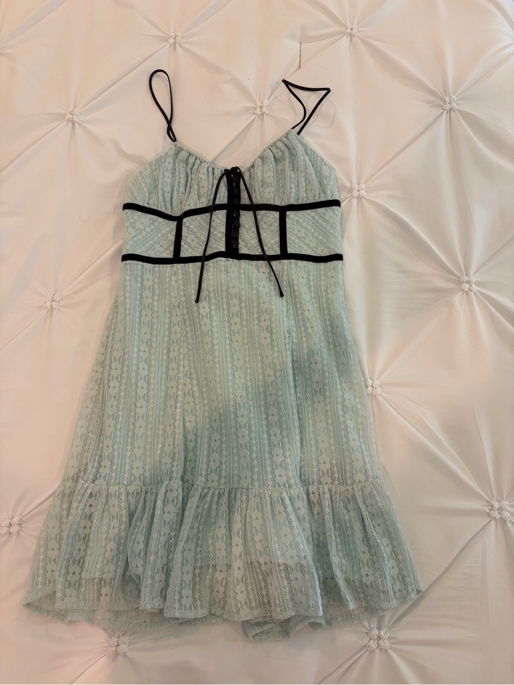Urban Outfitters Blue Lace Midi Dress with Black Trim